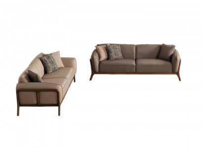 Stilvoll beige dräisëtzeger Garniture Wunnzëmmer Polstercouchen Sëtzméiwwel