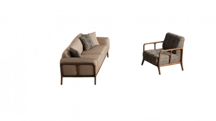 Beige stilvoll Dräisëtzer-Couch Wunnzëmmer Sëtzmooss Polster Sesselen