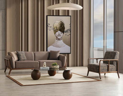 Braune Modern 3-Sëtzer Cours Wunnzëmmer Sëtz 2tlég Edel Sitzgarnitur