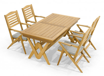 Robust Gaart Garnitur Iessgarnitur 4x Holzstull Designer Iessdësch 5tlg