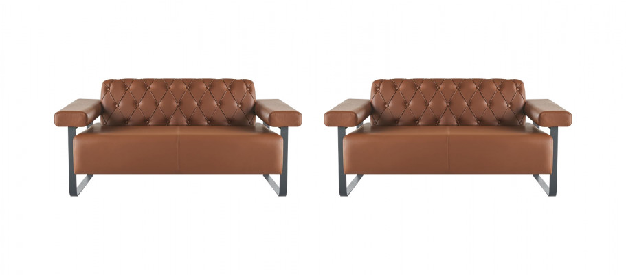 Braun Chesterfield Ledersofas Edelstahl Original Modern 2-Sëtzer Knapp