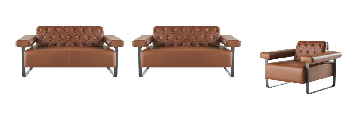 Léderen Divanen Chesterfield Original Knäpp 2-Sëtz Divanen Fauteuil Modern