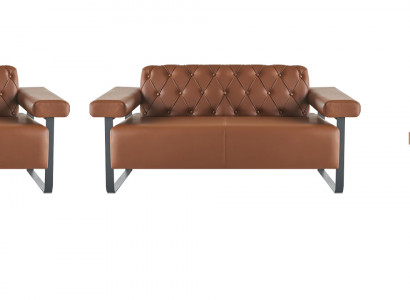 Léderen Divanen Chesterfield Original Knäpp 2-Sëtz Divanen Fauteuil Modern
