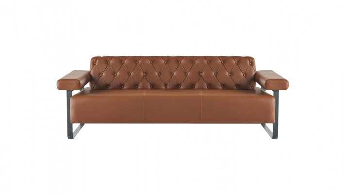 Sofagarnituren 3-Sëtzer 2x Fauteuil Edelstahl Chesterfield Design Braun