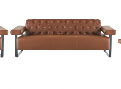 Sofagarnituren 3-Sëtzer 2x Fauteuil Edelstahl Chesterfield Design Braun