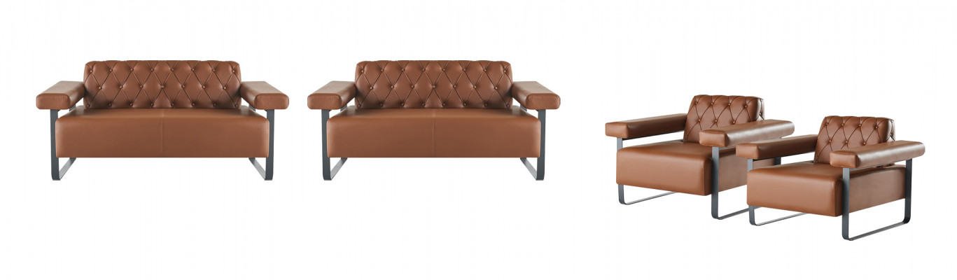 Ledersofaen 2-Sëtzer Sofaen Fotel Canapé Knäpper Chesterfield Edelstahl