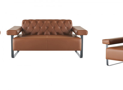 Ledersofaen 2-Sëtzer Sofaen Fotel Canapé Knäpper Chesterfield Edelstahl