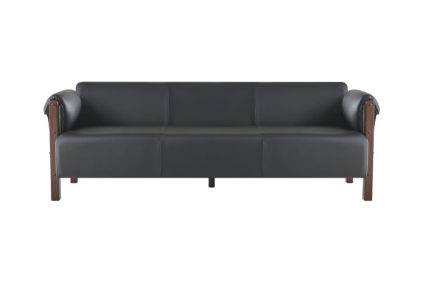Sofagarnituren Sofa-Set 3-Sëtzer Stillbësch Schwarz Holz Sofas Ledersofas