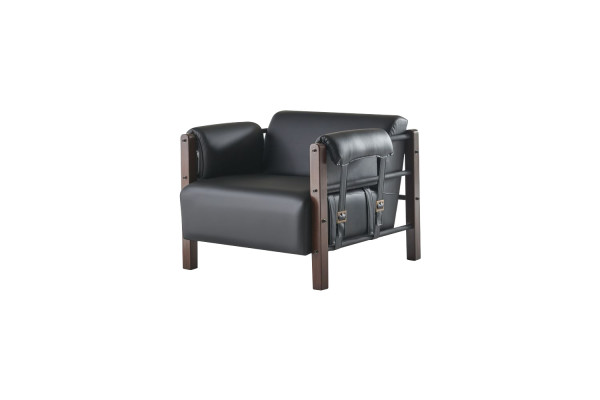 Sofagarnituren Sofa-Set 3-Sëtzer Stillbësch Schwarz Holz Sofas Ledersofas