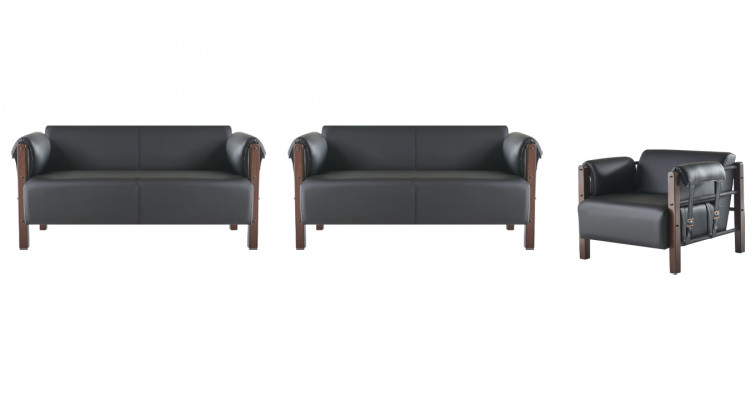 Sofa-Set Sofagarnituren Sofas Lieder 2-Sëtzer Fauteuil Schwaarz Modern Holz