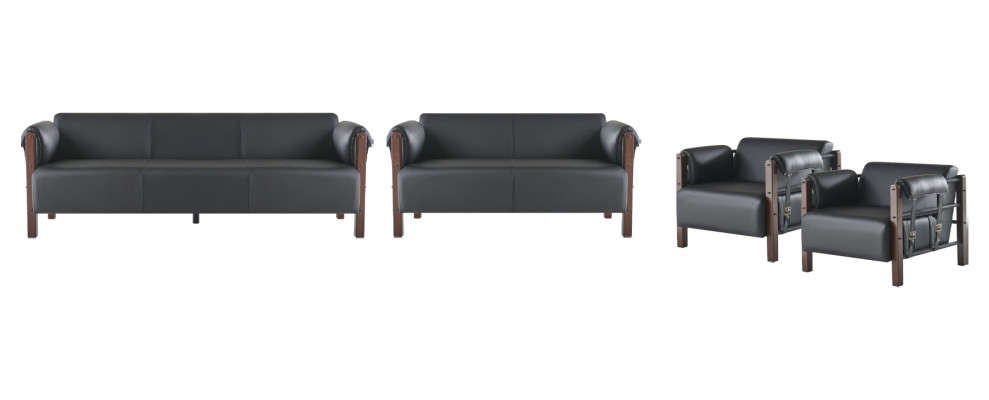 Sëtzmiwwelen 3-Sëtz 2-Sëtz Couch Sofa Ledersofa Set Fotell Schwaarz