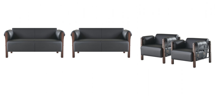 Ledercouch Zweesëtzercouch Sofas Sesselen Schwaarz Modern Lieder Holz