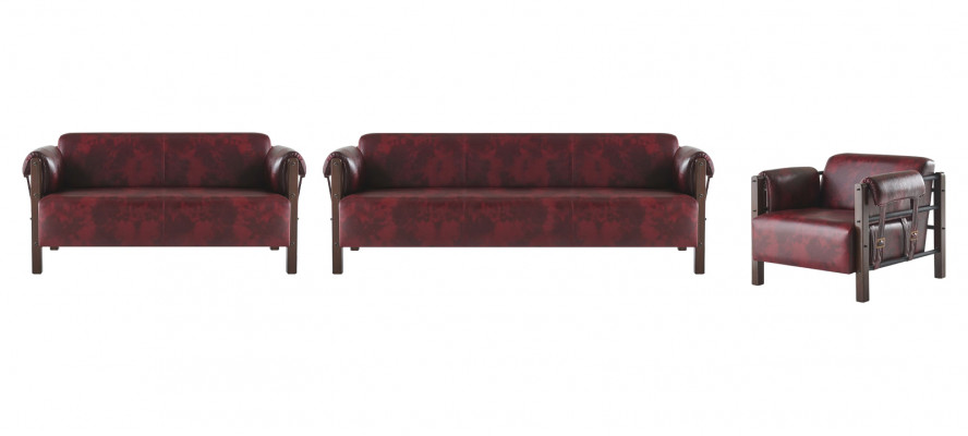 Couch Bordeaux Ledersofa Holz Komplett 3tlg 3-Sëtzer 2-Sëtzer Fauteuil