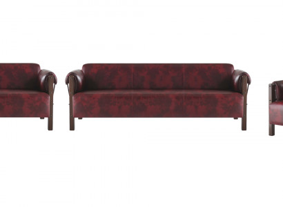 Couch Bordeaux Ledersofa Holz Komplett 3tlg 3-Sëtzer 2-Sëtzer Fauteuil