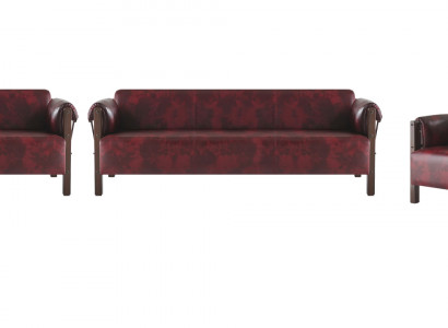 Ledersofaen Holz 3-Sëtzer Fauteuil Bordeaux Modern Lieder Canapé Vintage 4tlg.