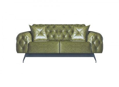 Ledercouch 2-Sëtz Sofa Gréng Polster Klassesch Këssen Chesterfield Sofa