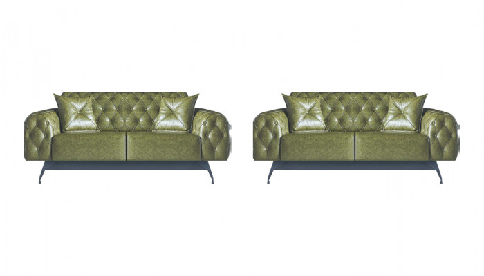Sofa-Set 2-Sëtzer Ledersofaen Gréng Chesterfield Klassesch Këssen Polster