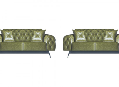 Sofa-Set 2-Sëtzer Ledersofaen Gréng Chesterfield Klassesch Këssen Polster
