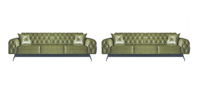 Sofagarniture Chesterfield Canapé-Set 3-Sëtz Canapéeën Gréng Klassesch Këssen