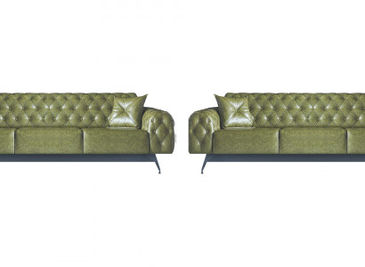 Sofagarniture Chesterfield Canapé-Set 3-Sëtz Canapéeën Gréng Klassesch Këssen