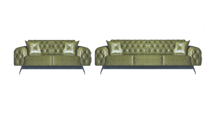 Lieder-Sofas 3-Sëtz 2-Sëtz Chesterfield Gréng Einfaarweg Klassesch Sofas