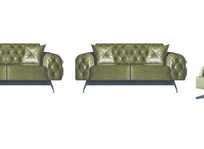 Lieder Canapé Sofa-Set 2-Sëtzer Gréng Polster Këssen Fotell Klassesch Mëll