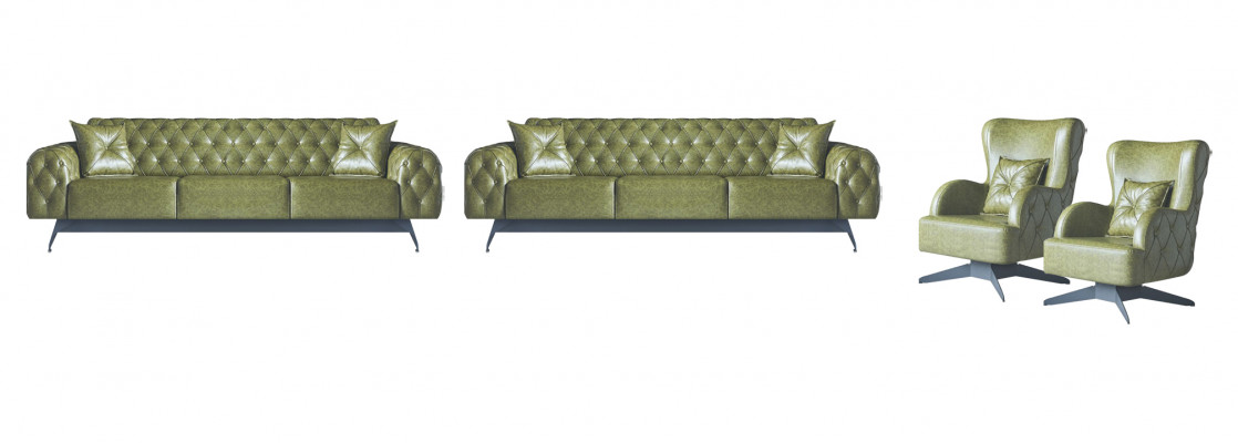 Sofa Set Couch 3-Sëtzer Lieder Fautuell Gréng Klassesch Chesterfield Polster 4tlg.