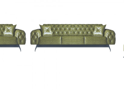 Sofa Set Couch 3-Sëtzer Lieder Fautuell Gréng Klassesch Chesterfield Polster 4tlg.