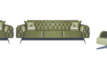 Chesterfield Polster 3-Sëtzer 2-Sëtzer Sesselfauteuil Gréng Set Klassesch Lieder 4stéck.