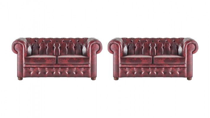 Liederzofaen Chesterfield Knäpp Couch 2-Sëtzer Bordeaux Klassesch Sofaen