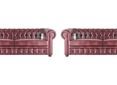 Chesterfield 3-Sëtzer Bordeaux Canapé Couches Klassesch Ledercouch Holz 2tlg