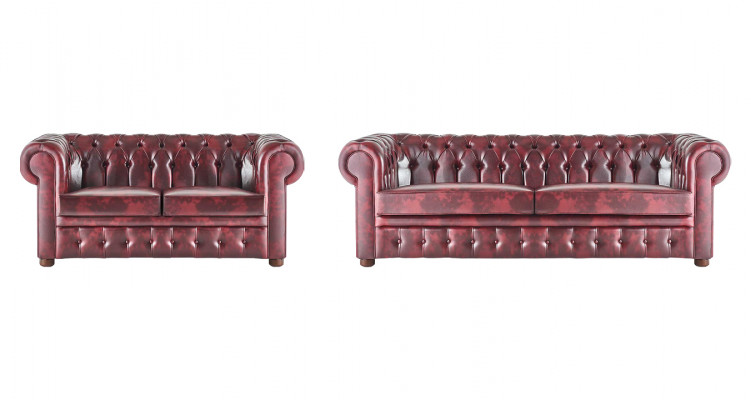 Sëtzmiwwel Sofa-Set 3-Sëtzer 2-Sëtzer Bordeaux Couch Chesterfield Knéppel
