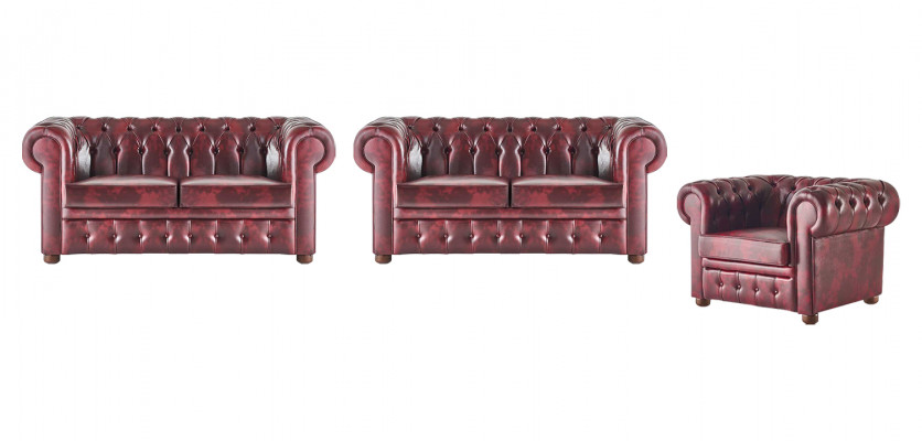 Ledersofa Chesterfield Sofa 2-Sëtzer Sessel Bordeaux Klassesch Lieder