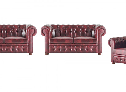 Ledersofa Chesterfield Sofa 2-Sëtzer Sessel Bordeaux Klassesch Lieder