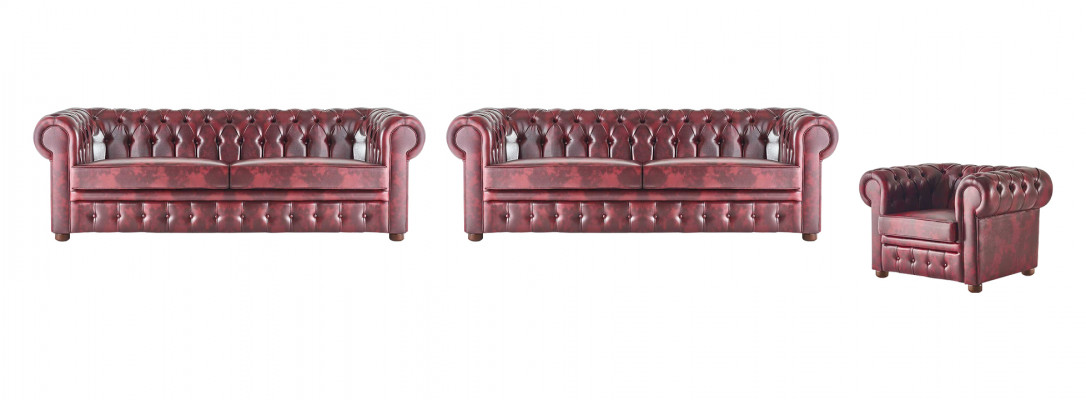 Klassescht Liederkanapé Kanapéen 3-Sëtz Kanapégarnitur Fauteuil Chesterfield Set 3-Deeler.