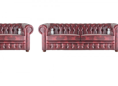 Klassescht Liederkanapé Kanapéen 3-Sëtz Kanapégarnitur Fauteuil Chesterfield Set 3-Deeler.