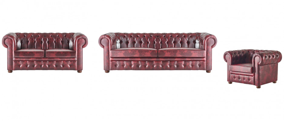 Sëtzmiwwel Set Bordeaux 3-Sëtzer 2-Sëtzer Fotell Chesterfield Klassesch Miwwel