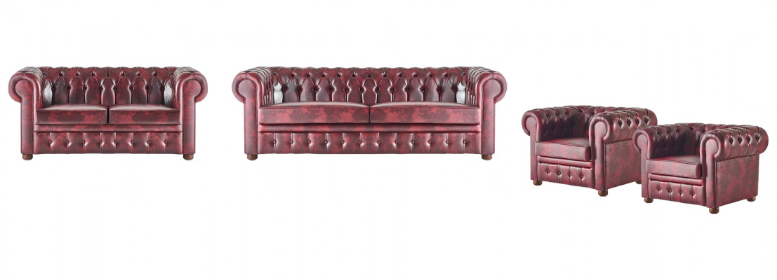Soffagarnitur Set Couch Chesterfield 3-Sëtzer 2-Sëtzer Fautteuil Bordeaux Set 4tlg.