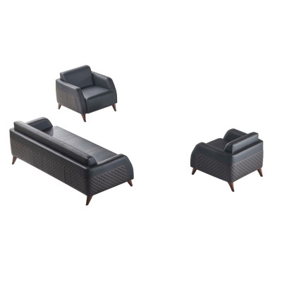 Sëtzmöbel 3-Sëtz 2x Fotell Schwaarz Liegfotell Canapé-Set Modern Lieder