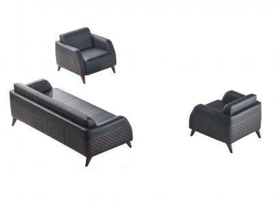 Sëtzmöbel 3-Sëtz 2x Fotell Schwaarz Liegfotell Canapé-Set Modern Lieder