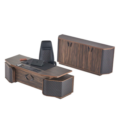 Büro-Sätz: Schreifdësch, Bürosstull, Sideboard, Schwaarz, Brong, Chefsstull.