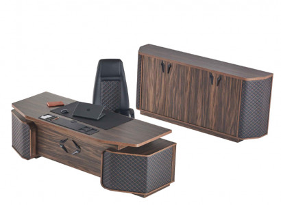 Büro-Sätz: Schreifdësch, Bürosstull, Sideboard, Schwaarz, Brong, Chefsstull.
