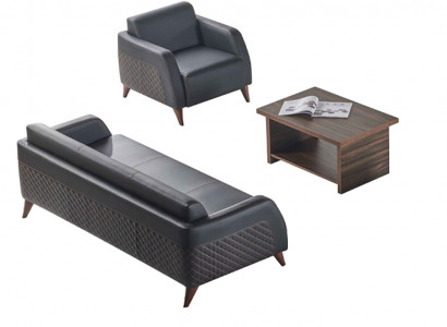 Sofaset Liederbésofa Schwaarz 3-Sëtzer Fotell Brong Dësch Modern Lieder