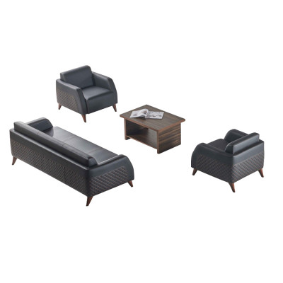 Schwaarz Sofagarniture 3-Sëtzer Sesselen Braun Faarf Couchtisch Liederdivanen