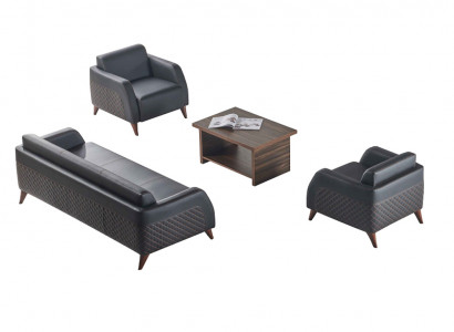 Schwaarz Sofagarniture 3-Sëtzer Sesselen Braun Faarf Couchtisch Liederdivanen