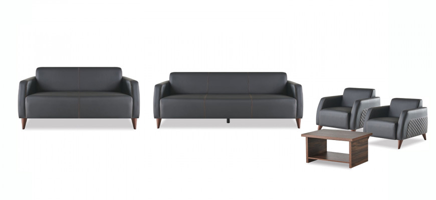 Ledercouches Schwaarz 3-Sëtzer 2-Sëtzer Fauteuil Braun Desch Canapé Miéckeg