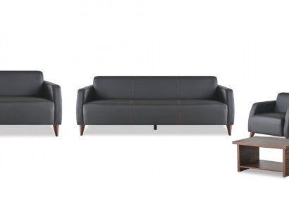 Ledercouches Schwaarz 3-Sëtzer 2-Sëtzer Fauteuil Braun Desch Canapé Miéckeg