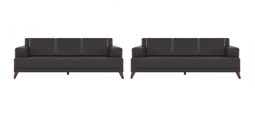 Ledersofa Modern Canapé 3-Sëtz Schwaz Polster Këssen Lieder Holz