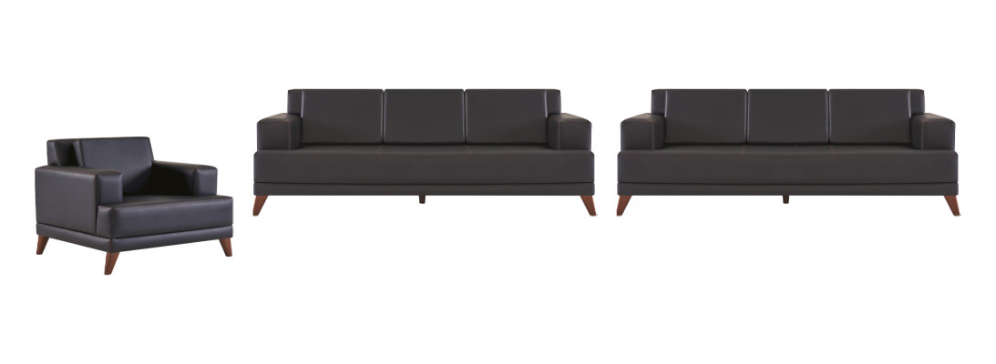 Sofasätze 3-Platze Sofas Fauteuilen Schwaarz Ledersofas Modern Lieder Holz