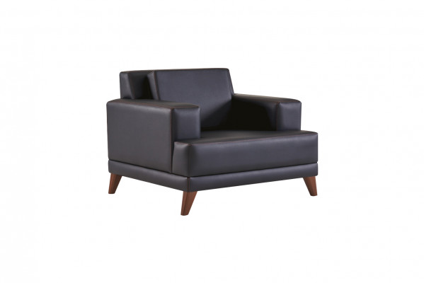 Sofasätze 3-Platze Sofas Fauteuilen Schwaarz Ledersofas Modern Lieder Holz